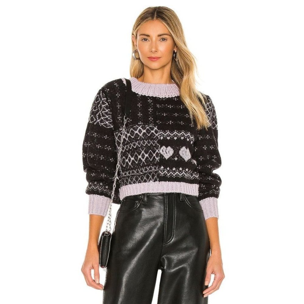 Free People NWT Alpaca Wool Sweater Purple Black Extra Small XS